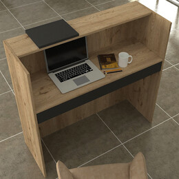 Γραφείο Υποδοχής - Reception Navita Megapap με led Χρώμα Sepet oak - Ανθρακί 113,6x42x111,8εκ.