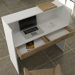 Γραφείο Υποδοχής - Reception Navita Megapap με led Χρώμα Λευκό - Sepet oak 113,6x42x111,8εκ.