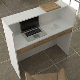 Γραφείο Υποδοχής - Reception Navita Megapap με led Χρώμα Λευκό - Sepet oak 113,6x42x111,8εκ.