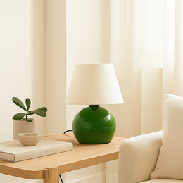 Φωτιστικό Επιτραπέζιο Alaska Megapap e27 Μεταλλικό - Ύφασμα pvc Χρώμα Πράσινο - Κρεμ Ø22x30εκ.