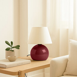 Φωτιστικό Επιτραπέζιο Alaska Megapap e27 Μεταλλικό - Ύφασμα pvc Χρώμα Μπορντώ - Κρεμ Ø22x30εκ.