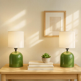 Φωτιστικό Επιτραπέζιο Nehora Megapap e27 Μεταλλικό - Ύφασμα pvc Χρώμα Πράσινο - Κρεμ Ø15x30εκ.