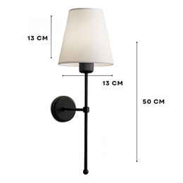 Απλίκα Τοίχου Verma Megapap e27 Υφασμάτινη - Μεταλλική Χρώμα Μαύρο - Κρεμ 13x13x50εκ.