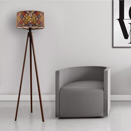 Φωτιστικό Δαπέδου Rosling Megapap Mdf/ύφασμα pvc Χρώμα Καρυδί - Πολύχρωμο 38x38x140εκ.