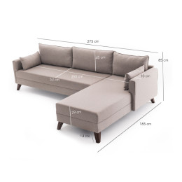Γωνιακός Καναπές Bella Megapap Δεξιά Γωνία Υφασμάτινος Χρώμα Κρεμ 275x165x85εκ.