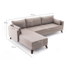 Γωνιακός Καναπές Bella Megapap Αριστερή Γωνία Υφασμάτινος Χρώμα Κρεμ 275x165x85εκ.