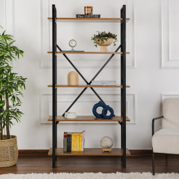 Βιβλιοθήκη Elysian Megapap Χρώμα Καρυδί - Μαύρο 90x33,5x180εκ.