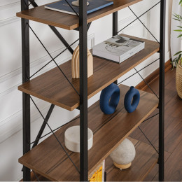 Βιβλιοθήκη Elysian Megapap Χρώμα Καρυδί - Μαύρο 90x33,5x180εκ.