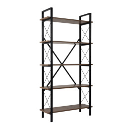 Βιβλιοθήκη Elysian Megapap Χρώμα Καρυδί - Μαύρο 90x33,5x180εκ.