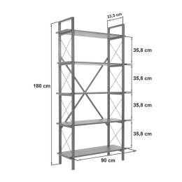 Βιβλιοθήκη Elysian Megapap Χρώμα Καρυδί - Μαύρο 90x33,5x180εκ.