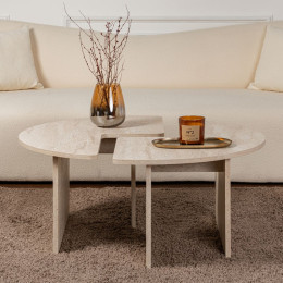 Τραπεζάκι Σαλονιού σετ 2 τμχ Moira Megapap Χρώμα Travertine Ø90x41εκ.