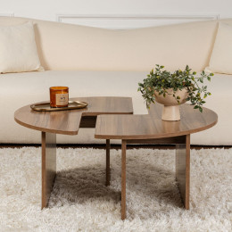 Τραπεζάκι Σαλονιού σετ 2 τμχ Moira Megapap Χρώμα Καρυδί Ø90x41εκ.