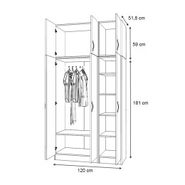 Ντουλάπα Ρούχων Vivian Megapap Τρίφυλλη με Πατάρι Χρώμα Φυσικό Οξιάς 120x51,8x240εκ.