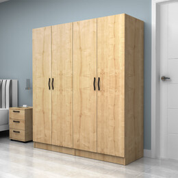 Ντουλάπα Ρούχων Vivian Megapap Τετράφυλλη Χρώμα Φυσικό Οξιάς 160x51,8x181εκ.