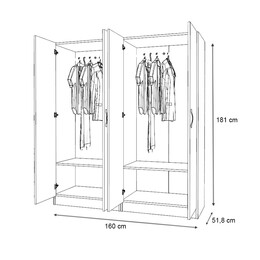 Ντουλάπα Ρούχων Vivian Megapap Τετράφυλλη Χρώμα Καρυδί 160x51,8x181εκ.