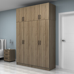 Ντουλάπα Ρούχων Vivian Megapap Τετράφυλλη με Πατάρι Χρώμα Καρυδί 160x51,8x240εκ.