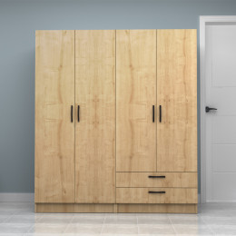 Ντουλάπα Ρούχων Vivian Megapap Τετράφυλλη με Συρτάρια Χρώμα Φυσικό Οξιάς 160x51,8x181εκ.