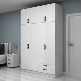Ντουλάπα Ρούχων Vivian Megapap Τετράφυλλη με Πατάρι και Συρτάρια Χρώμα Λευκό 160x51,8x240εκ.