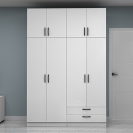 Ντουλάπα Ρούχων Vivian Megapap Τετράφυλλη με Πατάρι και Συρτάρια Χρώμα Λευκό 160x51,8x240εκ.