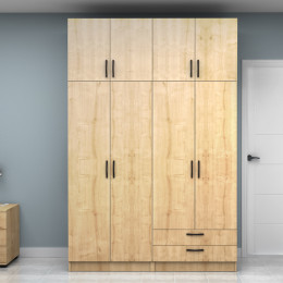 Ντουλάπα Ρούχων Vivian Megapap Τετράφυλλη με Πατάρι και Συρτάρια Χρώμα Φυσικό Οξιάς 160x51,8x240εκ.