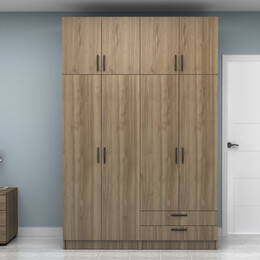 Ντουλάπα Ρούχων Vivian Megapap Τετράφυλλη με Πατάρι και Συρτάρια Χρώμα Καρυδί 160x51,8x240εκ.