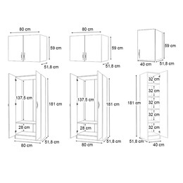 Ντουλάπα Ρούχων Vivian Megapap Πεντάφυλλη με Πατάρι Χρώμα Λευκό 200x51,8x240εκ.