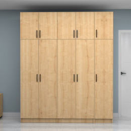 Ντουλάπα Ρούχων Vivian Megapap Πεντάφυλλη με Πατάρι Χρώμα Φυσικό Οξιάς 200x51,8x240εκ.