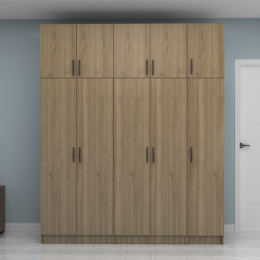 Ντουλάπα Ρούχων Vivian Megapap Πεντάφυλλη με Πατάρι Χρώμα Καρυδί 200x51,8x240εκ.