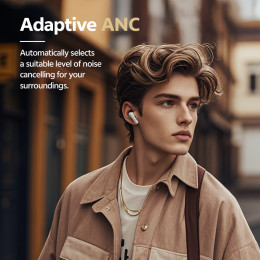 Qcy Buds anc Cream Grey (Ht15) - 45db anc tws Earbuds 35h 5 mic Enc, ear-Canal Adaptive Tech,