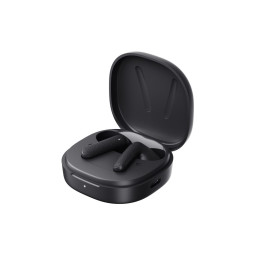 Qcy air Dark Grey Semi-ear tws Earbuds, Quad mic enc Multi-Point Connection, Leather Grain Case