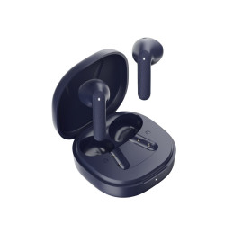 Qcy air Blue Semi-ear tws Earbuds, Quad mic enc Multi-Point Connection, Leather Grain Case