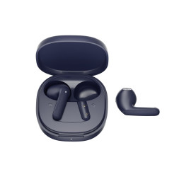 Qcy air Blue Semi-ear tws Earbuds, Quad mic enc Multi-Point Connection, Leather Grain Case