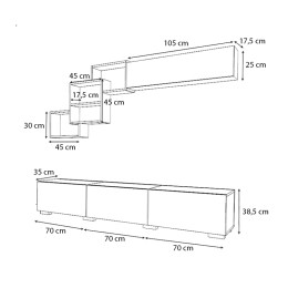 Σύνθεση Τηλεόρασης Free Megapap Χρώμα Καρυδί 210x35x38εκ.