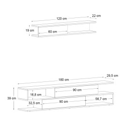 Σύνθεση Τηλεόρασης Manet Megapap με led Χρώμα Sepet oak - Ανθρακί 180x29,5x39εκ.