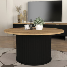 Τραπεζάκι Σαλονιού Bohema Megapap Χρώμα Μαύρο - Sepet oak Ø85x43,2εκ.