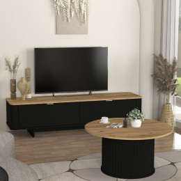 Τραπεζάκι Σαλονιού Bohema Megapap Χρώμα Μαύρο - Sepet oak Ø85x43,2εκ.