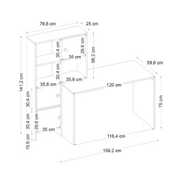 Γραφείο Εργασίας Lesya Megapap Αναστρέψιμο Χρώμα Καρυδί 159,2x59,6x141,2εκ.