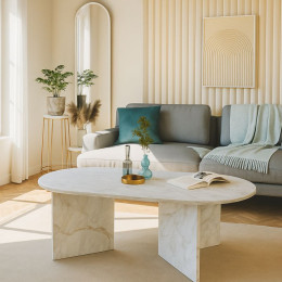 Τραπεζάκι Σαλονιού Cortado Megapap Χρώμα Λευκό εφέ Μαρμάρου 120x60x39,6εκ.