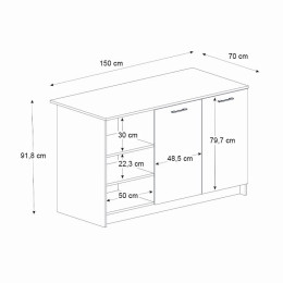Τραπέζι - Πάγκος Κουζίνας Peres Megapap Χρώμα Ανθρακί - Sepet oak 150x70x91,8εκ.