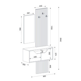 Έπιπλο Εισόδου Naro Megapap Χρώμα Λευκό - Sepet oak 90x35x204,2εκ.