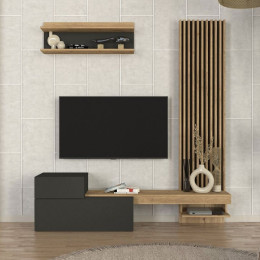 Σύνθεση Τηλεόρασης Dumont Megapap Χρώμα Ανθρακί - Sepet oak 180x36,8x200εκ.