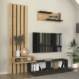 Σύνθεση Τηλεόρασης Rosaline Megapap Χρώμα Ανθρακί - Sepet oak 183x31,3x196,9εκ.