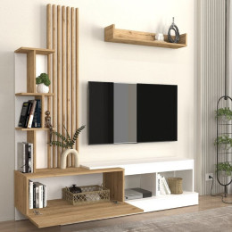 Σύνθεση Τηλεόρασης Vermont Megapap Χρώμα Λευκό - Sepet oak 180x40x193,8εκ.
