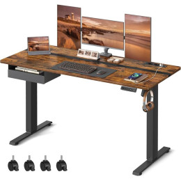 Songmics Μεταλλικό Ηλεκτρικά Ρυθμίζόμενο Γραφείο 140 x 60 x 72-120 cm Ξύλινου Φινιρίσματος Χρώματος Καφέ (Lsd114x01) (Snglsd114x01)