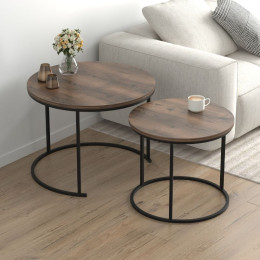 Τραπεζάκι Σαλονιού σετ 2 τμχ Hilal Megapap Χρώμα Καπνιστή Καρυδιά Ø66x49,5εκ.