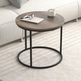 Τραπεζάκι Σαλονιού σετ 2 τμχ Hilal Megapap Χρώμα Καπνιστή Καρυδιά Ø66x49,5εκ.