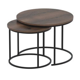 Τραπεζάκι Σαλονιού σετ 2 τμχ Hilal Megapap Χρώμα Καπνιστή Καρυδιά Ø66x49,5εκ.