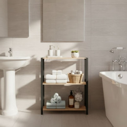 Ραφιέρα Δαπέδου - Τραπεζάκι Βοηθητικό Ξύλινο - Πλαστικό Χρώμα Φυσικό - Μαύρο 65x29x78εκ.