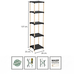 Ραφιέρα Δαπέδου Πλαστική - Ξύλινη Χρώμα Φυσικό - Μαύρο 28x25x137εκ.