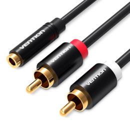 Vention 3.5mm Female to 2rca Male Audio Cable 1m Black Metal Type (Vab-r01-B100) (Venvab-r01-B100)